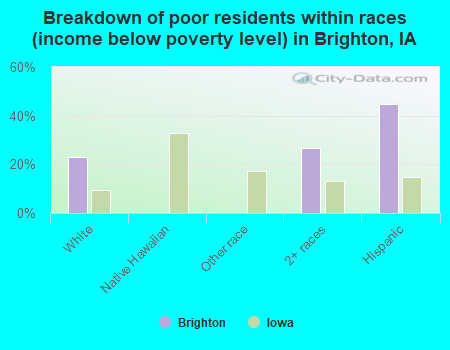 Breakdown of poor residents within races (income below poverty level) in Brighton, IA