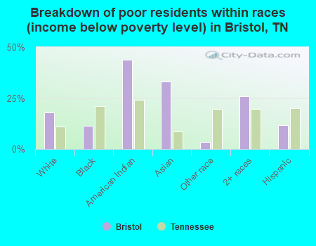 Breakdown of poor residents within races (income below poverty level) in Bristol, TN