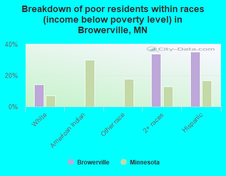 Breakdown of poor residents within races (income below poverty level) in Browerville, MN