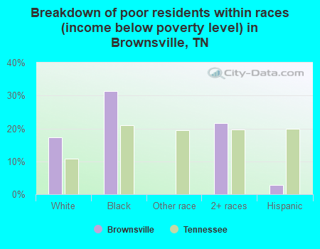 Breakdown of poor residents within races (income below poverty level) in Brownsville, TN
