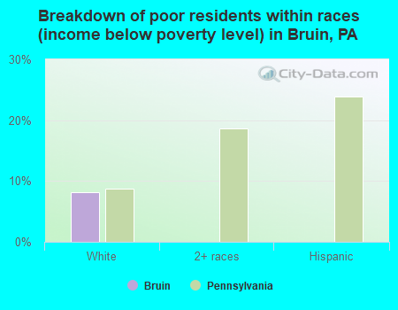 Breakdown of poor residents within races (income below poverty level) in Bruin, PA