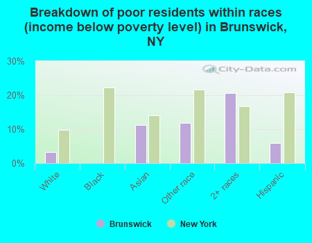 Breakdown of poor residents within races (income below poverty level) in Brunswick, NY