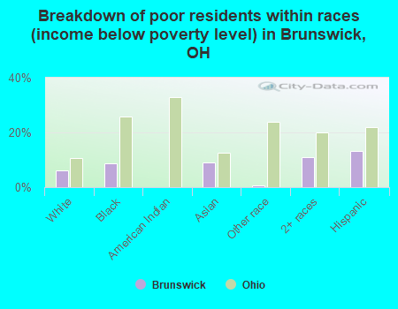 Breakdown of poor residents within races (income below poverty level) in Brunswick, OH