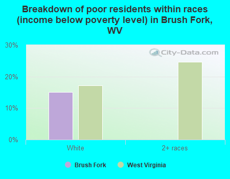 Breakdown of poor residents within races (income below poverty level) in Brush Fork, WV