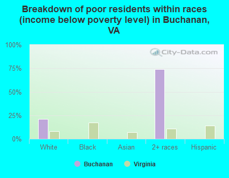 Breakdown of poor residents within races (income below poverty level) in Buchanan, VA