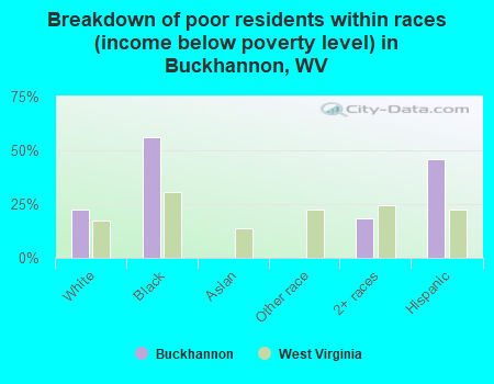 Breakdown of poor residents within races (income below poverty level) in Buckhannon, WV