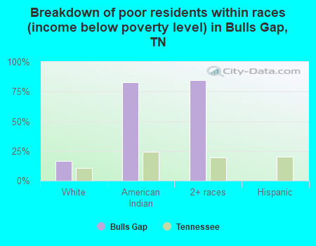 Breakdown of poor residents within races (income below poverty level) in Bulls Gap, TN