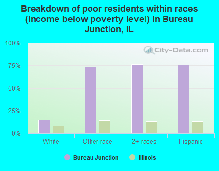 Breakdown of poor residents within races (income below poverty level) in Bureau Junction, IL