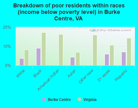 Breakdown of poor residents within races (income below poverty level) in Burke Centre, VA