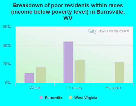 Breakdown of poor residents within races (income below poverty level) in Burnsville, WV