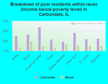 Breakdown of poor residents within races (income below poverty level) in Carbondale, IL