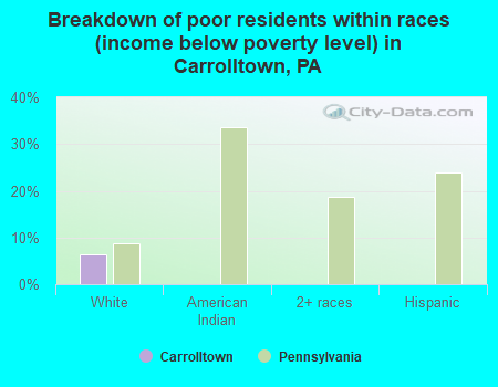 Breakdown of poor residents within races (income below poverty level) in Carrolltown, PA