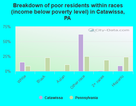 Breakdown of poor residents within races (income below poverty level) in Catawissa, PA