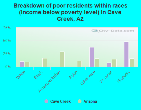 Breakdown of poor residents within races (income below poverty level) in Cave Creek, AZ