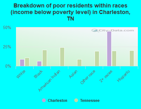 Breakdown of poor residents within races (income below poverty level) in Charleston, TN