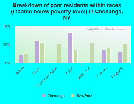 Breakdown of poor residents within races (income below poverty level) in Chenango, NY