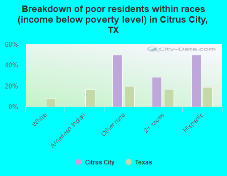 Breakdown of poor residents within races (income below poverty level) in Citrus City, TX