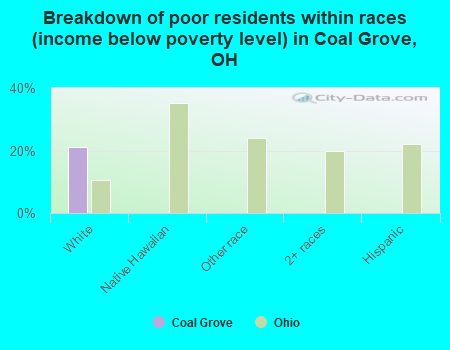 Breakdown of poor residents within races (income below poverty level) in Coal Grove, OH
