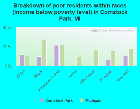 Breakdown of poor residents within races (income below poverty level) in Comstock Park, MI