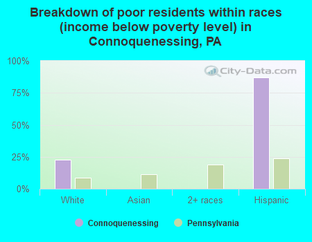 Breakdown of poor residents within races (income below poverty level) in Connoquenessing, PA