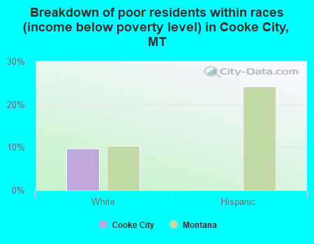 Breakdown of poor residents within races (income below poverty level) in Cooke City, MT