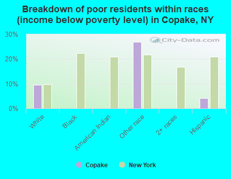 Breakdown of poor residents within races (income below poverty level) in Copake, NY