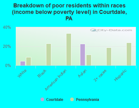 Breakdown of poor residents within races (income below poverty level) in Courtdale, PA