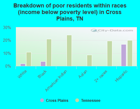 Breakdown of poor residents within races (income below poverty level) in Cross Plains, TN