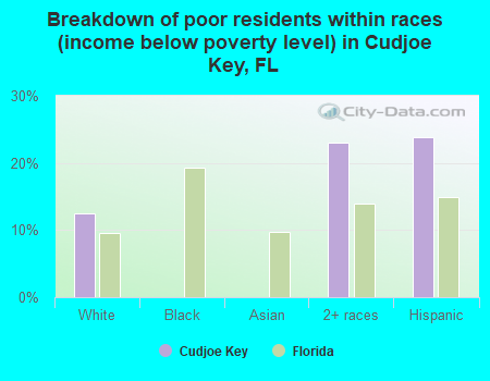 Breakdown of poor residents within races (income below poverty level) in Cudjoe Key, FL
