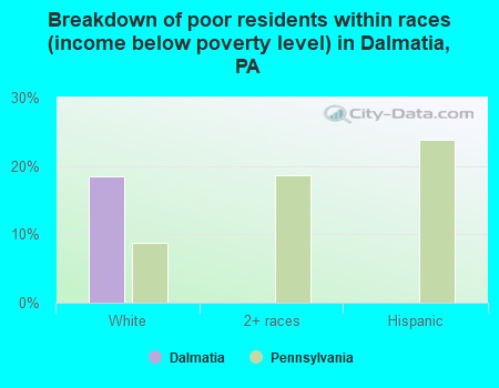 Breakdown of poor residents within races (income below poverty level) in Dalmatia, PA