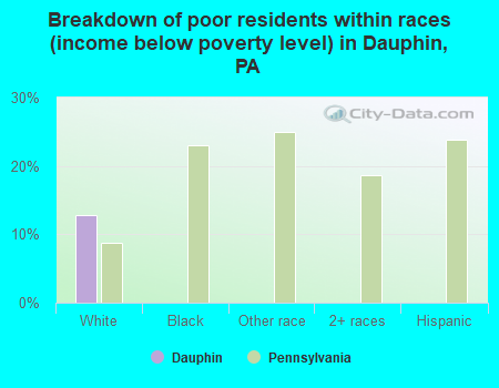 Breakdown of poor residents within races (income below poverty level) in Dauphin, PA
