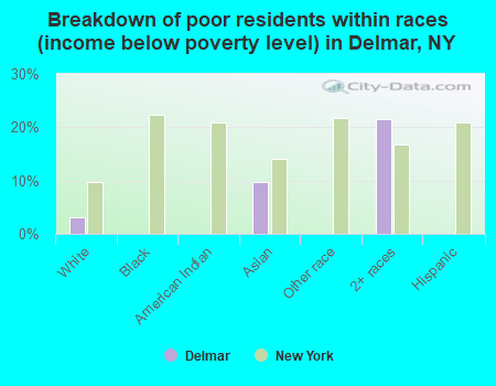 Breakdown of poor residents within races (income below poverty level) in Delmar, NY