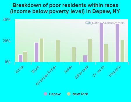 Breakdown of poor residents within races (income below poverty level) in Depew, NY