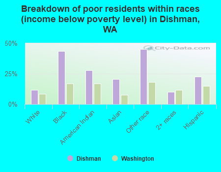 Breakdown of poor residents within races (income below poverty level) in Dishman, WA
