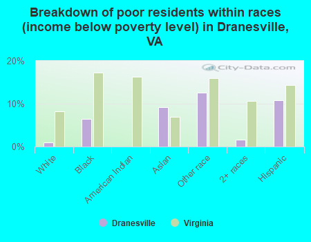 Breakdown of poor residents within races (income below poverty level) in Dranesville, VA