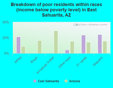 Breakdown of poor residents within races (income below poverty level) in East Sahuarita, AZ