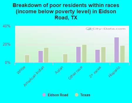 Breakdown of poor residents within races (income below poverty level) in Eidson Road, TX