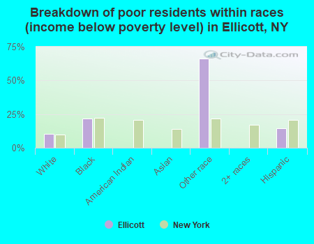 Breakdown of poor residents within races (income below poverty level) in Ellicott, NY