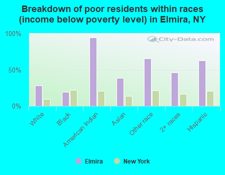 Breakdown of poor residents within races (income below poverty level) in Elmira, NY