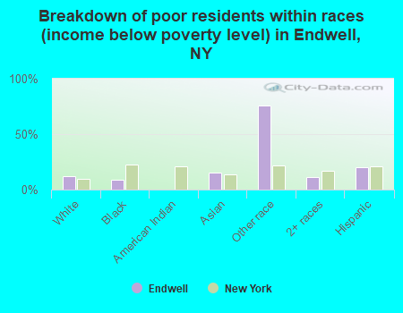 Breakdown of poor residents within races (income below poverty level) in Endwell, NY