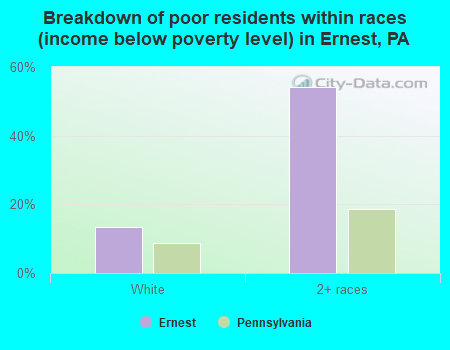 Breakdown of poor residents within races (income below poverty level) in Ernest, PA