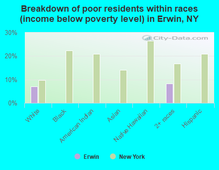 Breakdown of poor residents within races (income below poverty level) in Erwin, NY