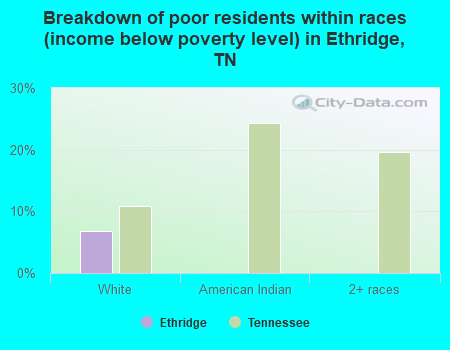 Breakdown of poor residents within races (income below poverty level) in Ethridge, TN