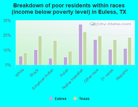 Breakdown of poor residents within races (income below poverty level) in Euless, TX