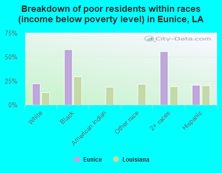 Breakdown of poor residents within races (income below poverty level) in Eunice, LA