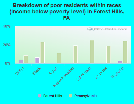 Breakdown of poor residents within races (income below poverty level) in Forest Hills, PA