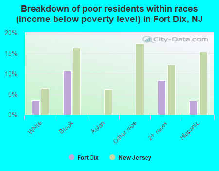 Breakdown of poor residents within races (income below poverty level) in Fort Dix, NJ