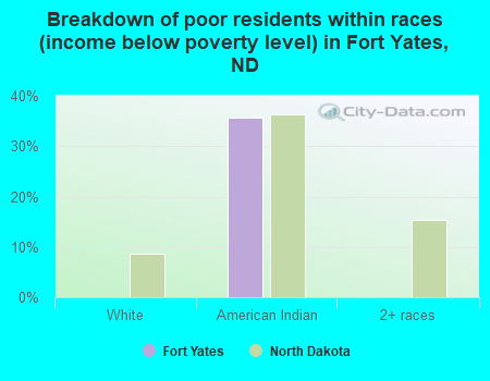 Breakdown of poor residents within races (income below poverty level) in Fort Yates, ND