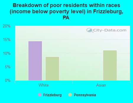 Breakdown of poor residents within races (income below poverty level) in Frizzleburg, PA