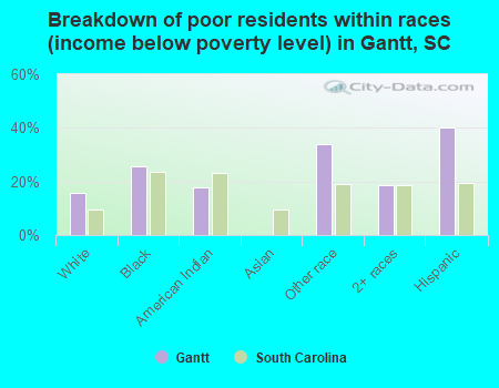 Breakdown of poor residents within races (income below poverty level) in Gantt, SC